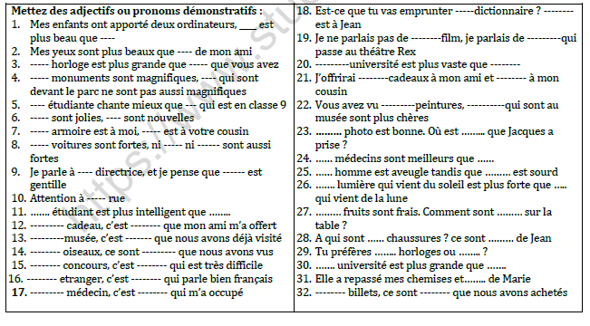 cbse-class-10-french-demonstratifs-worksheet